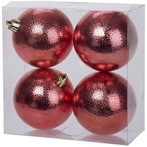 8x Rode kunststof kerstballen 8 cm - Cirkel motief - Onbreekbare plastic kerstballen - Kerstboomversiering rood