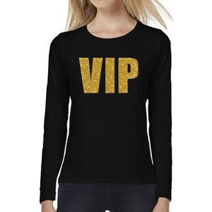 VIP goud glitter tekst t-shirt long sleeve zwart voor dames- zwart VIPshirt met lange mouwen voor dames