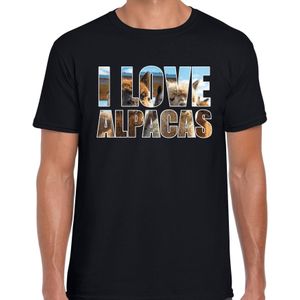 Tekst shirt I love alpacas met dieren foto van een alpaca zwart voor heren - cadeau t-shirt alpacas liefhebber