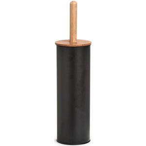 Zeller WC/Toiletborstel in houder - bamboe hout - zwart - H38 x D10 cm