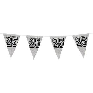 Zilveren verjaardag/jubileum 25 jaar vlaggenlijn 8 meter - Bruiloft decoratie - Zilveren versiering