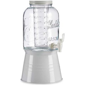 Glazen drankdispenser/limonadetap met witte kleur dop/tap 3.8 liter - Tapkraantje - 21 x 38 cm