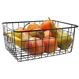 Fruitschaal/fruitmand klein staaldraad zwart 15 x 20 x 8 cm - Keuken mandjes voor groente en fruit