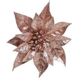 8x Kerstboomversiering bloem op clip oud roze kerstster 18 cm - kerstfiguren - oud roze kerstversieringen