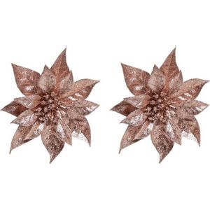 8x Kerstboomversiering bloem op clip oud roze kerstster 18 cm - kerstfiguren - oud roze kerstversieringen