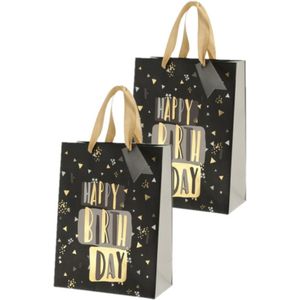 Set van 4x stuks papieren verjaardag giftbags/cadeau tasjes Happy Birthday zwart 17 x 23 x 9 cm - cadeau tassen