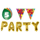 Folat - Verjaardag feestversiering 5 jaar PARTY letters en 16x ballonnen met 2x plastic vlaggetjes