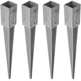 8x Paalhouders / paaldragers staal verzinkt met punt - 12 x 12 x 90 cm - houten palen in de grond - paalpunten / paalvoeten