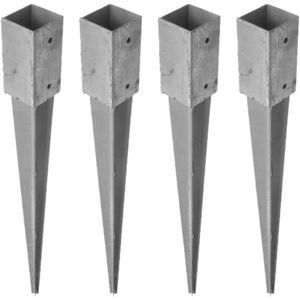 8x Paalhouders / paaldragers staal verzinkt met punt - 12 x 12 x 90 cm - houten palen in de grond - paalpunten / paalvoeten