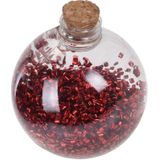 8x Transparante fles kerstballen met rode glitters 8 cm - Onbreekbare kerstballen - Kerstboomversiering rood