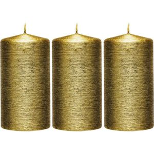 3x Creme gouden cilinderkaarsen/stompkaarsen 7 x 13 cm 25 branduren - Geurloze creme goudkleurige kaarsen - Woondecoraties