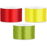 Sierlinten/cadeaulinten/satijnen linten - Set 3x stuks - geel/rood/groen - 38 mm x 25 meter