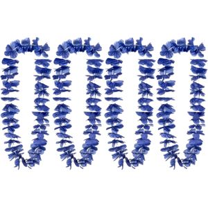 Boland Hawaii krans/slinger - 4x - Tropische kleuren blauw - Bloemen hals slingers