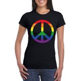 Gay pride regenboog peace teken shirt zwart dames  - LGBT/ Lesbische shirts