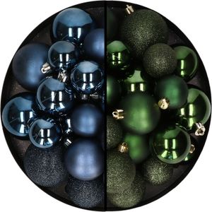 Kerstballen 60x stuks - mix donkergroen/donkerblauw - 4-5-6 cm - kunststof - kerstversiering