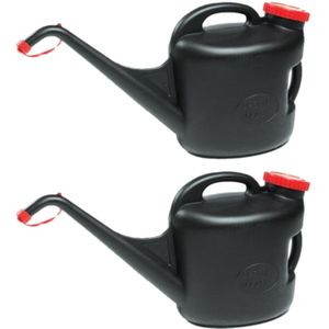 2x stuks kunststof jerrycans/gieters zwart voor brandstof L65 x B20 x H32 cm - 11 liter - inclusief schenktuit - benzine / diesel