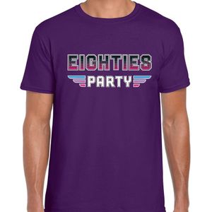 Eighties party/feest t-shirt paars voor heren - paarse dance / 80s feest shirts / outfit