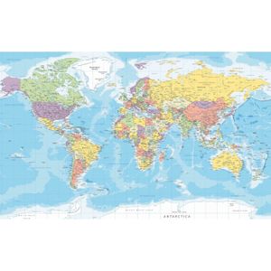 Poster wereldkaart met landen - kinderkamer/school - topografie - 84 x 52 cm