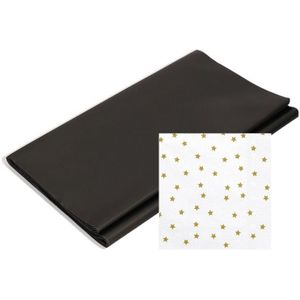 Papieren tafelkleed/tafellaken zwart inclusief servetten met sterretjes - Kerstdiner tafel