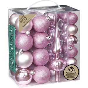 Inge Christmas kerstballen -39-dlg- lichtroze - kunststof - met piek