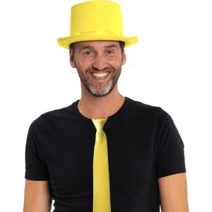 Carnaval verkleedset hoed en stropdas - geel - volwassenen/unisex - feestkleding accessoires