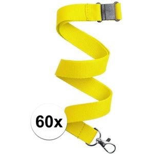 60x Geel keycord/lanyard met karabijnhaak sleutelhanger 50 cm - Polyester keycords/sleutelkoord