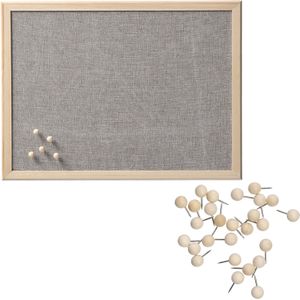 Prikbord incl. 30x punaises - 30 x 40 cm - lichtgrijs - textiel - hout