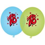 16x stuks Blauwe en groene leeftijd ballonnen 18 jaar - Verjaardag feestartikelen/versieringen