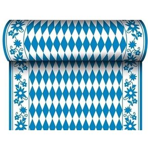 Extra lange tafelloper blauw/wit geruit 24 m x 40 cm - Tafellopers - Bierfeest/Oktoberfest versiering
