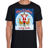 Fout Kerstshirt / t-shirt - Now I believe in Holy Santa - zwart voor heren - kerstkleding / kerst outfit