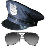 Carnaval verkleed politiepet - met donkere zonnebril - blauw - heren/dames - verkleedkleding accessoires