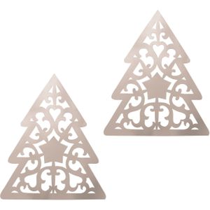 2x stuks plafond hangdecoratie Kerstboom zilver 50 x 40 cm van karton - Grote kerstversieringen