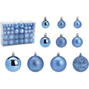 G. Wurm kerstballen - 100x stuks - 3, 4 en 6 cm -blauw - kunststof -kerstversiering