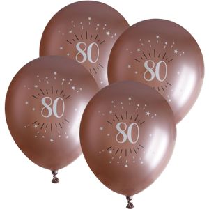 Santex verjaardag leeftijd ballonnen 80 jaar - 24x stuks - rosegoud - 30 cm - Feestartikelen