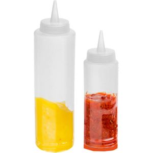 4x Transparante garneerflessen/doseerflessen/sausflessen 250 ml en 400 ml - Knijpfles/spuitfles - Doseerflacon/sausflacon
