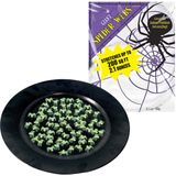 Decoratie spinnenweb/spinrag met glow in the dark spinnetjes - 60 gram - Halloween/horror versiering