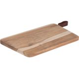 Set van 2x stuks houten snijplanken/serveerplanken met leren hengsel 30 cm - Snijplanken/serveerplanken/broodplanken van hout