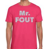 Mr. Fout zilveren glitter tekst t-shirt roze heren - Foute party kleding