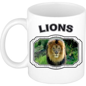 Dieren liefhebber leeuw mok 300 ml - kerramiek - cadeau beker / mok leeuwen liefhebber
