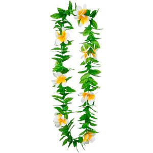 Boland Hawaii krans/slinger - Tropische kleuren mix groen/wit - Bloemen hals slingers - Party verkleed accessoires