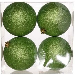 8x Appelgroene kunststof kerstballen 10 cm - Glitter - Onbreekbare plastic kerstballen - Kerstboomversiering appelgroen