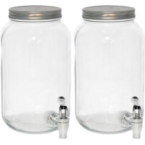 Gerimport Drank dispensers - 2x - 3L - met metalen deksel en kraantje - glas