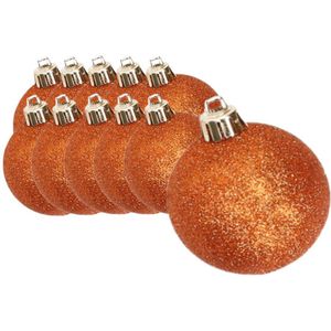 18x stuks kunststof glitter kerstballen oranje 8 cm - Onbreekbare kerstballen - Kerstversiering
