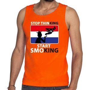 Stop thinking start smoking tanktop / mouwloos shirt oranje heren - Koningsdag kleding