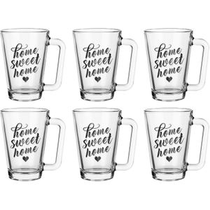 Glasmark Theeglazen/koffie glazen - Home Sweet home - transparant glas - 12x stuks - 250 ml