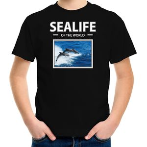 Dieren foto t-shirt Dolfijn - zwart - kinderen - sealife of the world - cadeau shirt Dolfijnen liefhebber - kinderkleding / kleding