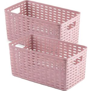 4x stuks rotan gevlochten opbergmand/opbergbox kunststof - Oud roze - 15 x 28 x 13 cm - Kast mandjes