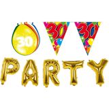 Folat - Verjaardag feestversiering 30 jaar PARTY letters en 16x ballonnen met 2x plastic vlaggetjes