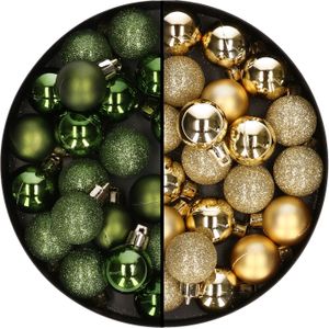 40x stuks kleine kunststof kerstballen groen en goud 3 cm - Voor kleine kerstbomen