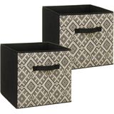Set van 2x stuks opbergmand/kastmand 29 liter zwart/creme polyester 31 x 31 x 31 cm - Opbergboxen - Vakkenkast manden